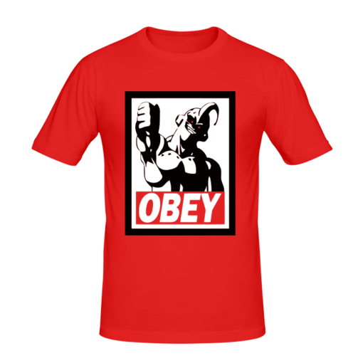 T-shirt Buu Obey, tee shirt anime, manga, t-shirt manga personnalisé tunisie, impression sur t-shirt, broderie, sérigraphie, impression numérique sur textile, impression t-shirt