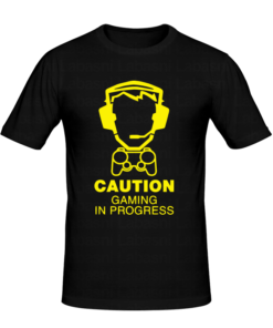 T-shirt caution gaming in progress, T-shirt geek & gamers en tunisie, tee shirts personnalisés geek & gamers, t-shirts personnalisés en tunisie